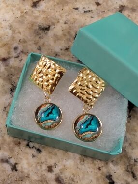 Gold and Turquoise Drop Earrings - Women Jewelry